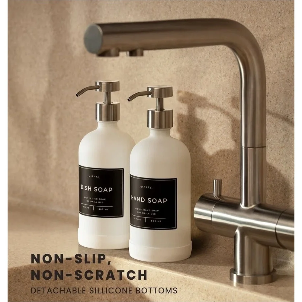 16 Oz Glass Soap Dispenser Set 2 Pack for Kitchen Sink,Contains Hand and Dish...